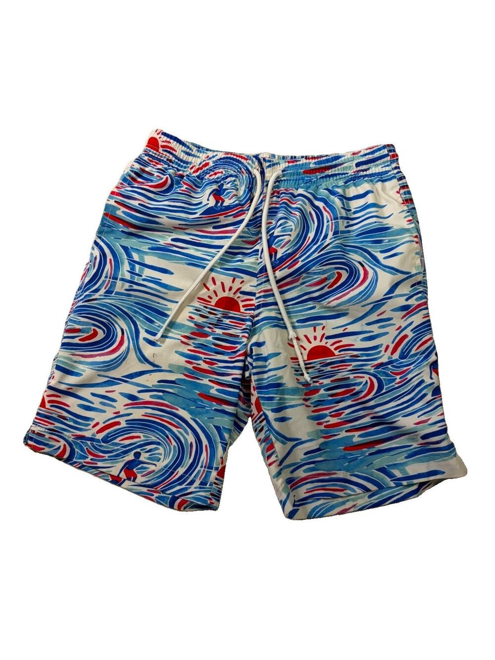 RSVLTS Swim Trunks Boys XL Watercolor Waves Surfer Lined Drawstring Shorts